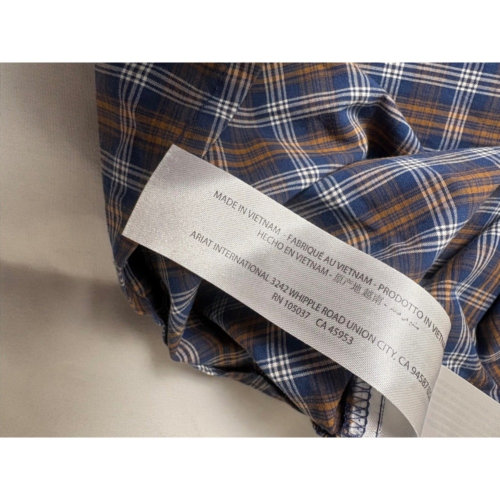 Ariat Pro Series Shirt Mens XL Blue Brown Plaid Stretch Long Sleeve Excellent - Picture 10 of 14